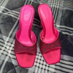 Zara Size 37 EU (US 6.5) Hot Pink Rhinestone Heels